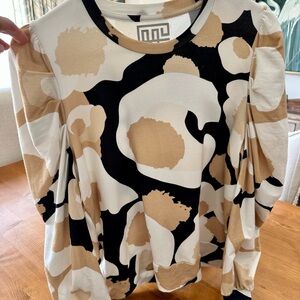 Chic Abstract Long Sleeve Top - Black, White, Tan